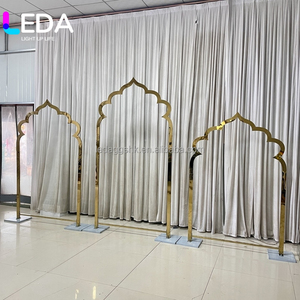 LEDA Glod Metal Moroccan Arch Wedding <b>Backdrop</b> <b>Stand</b> Set India Style Curved Shiny Gold Stainless Steel <b>Backdrop</b> - Product Image 2