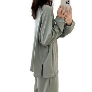 Autunno/inverno nuovo ampio pigiama solido femminile con coulisse girocollo Pullover Homewear per donna - Product Image 1