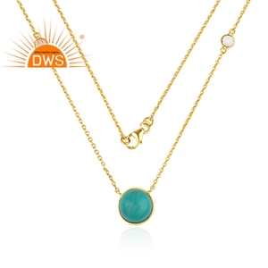 Zircon Sky Color Turquoise Gemstone Necklace Gold Plated Designer Sterling Silver Chain Necklace Jewelry Supplier - Product Image 2