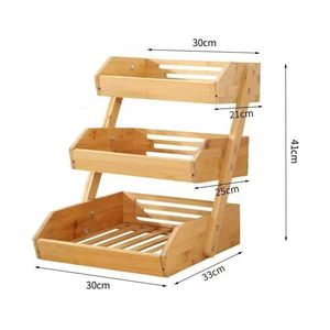 Three Tier Bamboo Kitchen Storage Rack Desktop <b>Vegetable</b> Organizer Multifunctional <b>Standing</b> Type - Product Image 2