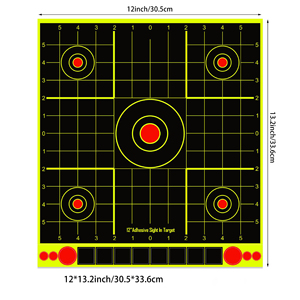Pegatinas de objetivo de tiro de 12x13.2 pulgadas, de 5 puntos de impacto, con rejilla precisa, autoadhesivas, de alta visibilidad, accesorio de entrenamiento de tiro, ¡gran oferta! - Product Image 5