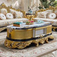 Ensemble table basse et meuble TV en bois massif sculpté de style européen et français, avec rangement pour salon