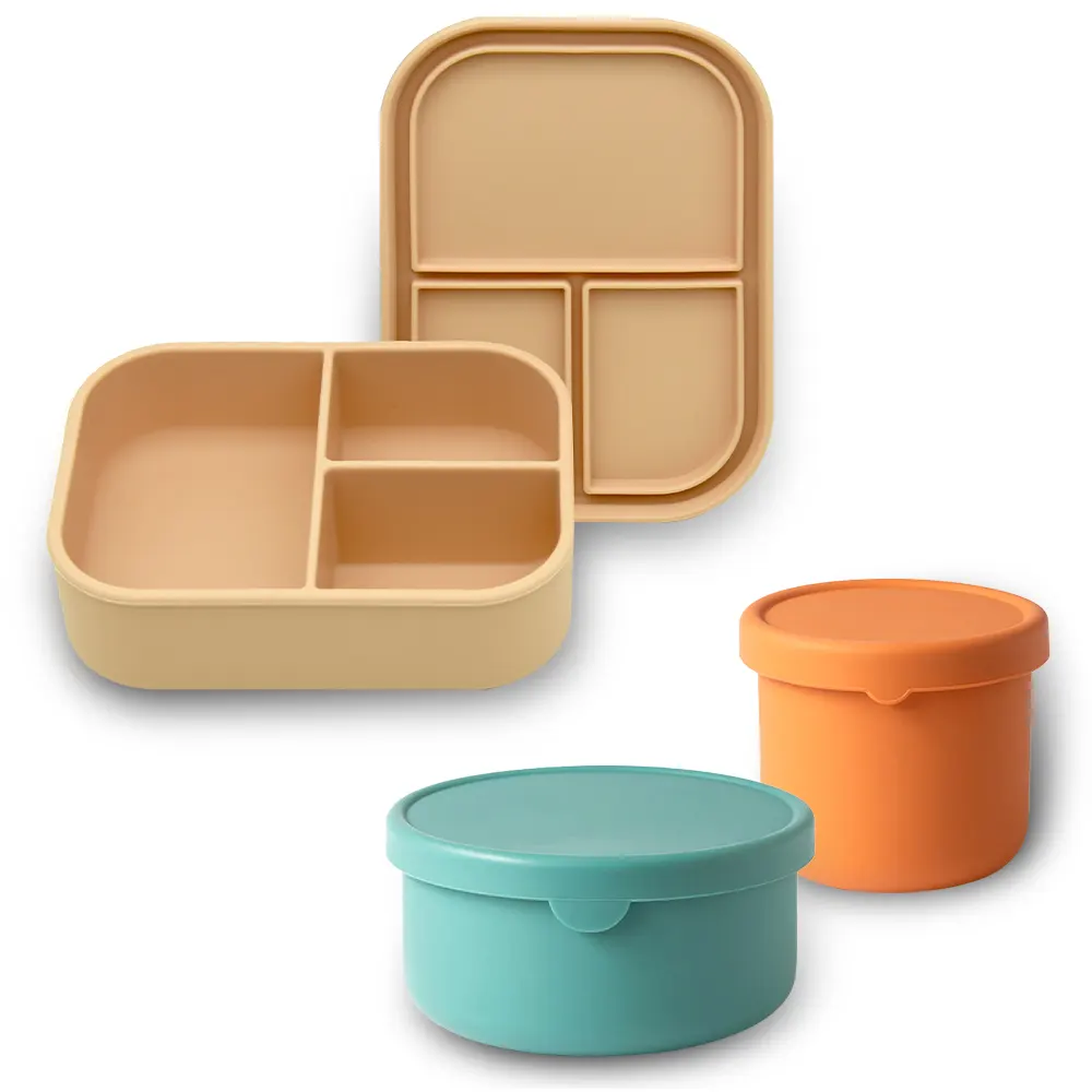 Boîte à lunch en silicone pour enfants, compatible avec les micro-ondes, boîte à bento en silicone étanche