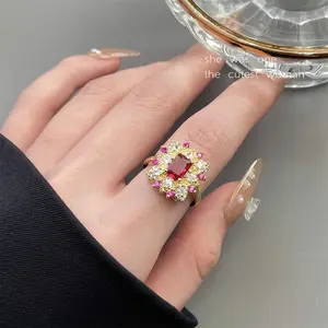 Fashion Zircon Ring Copper Gold Plated Jewelry Retro Style Geometry Ruby Engagement Rings For Women Girls
