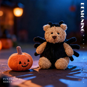 Peluche Ragno Nero di Halloween all'Ingrosso, Bambola con Grandi Occhi, Imbottita in Cotone Poliestere e PP, Decorazione per Feste e Casa - Product Image 3