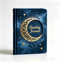 Carnet de lecture personnalisé avec motif lune creuse et dorure à chaud, pour les amateurs de livres