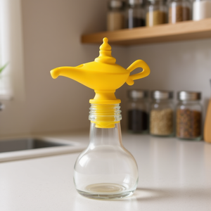 Botella de almacenamiento creativa para cocina pequeña, con tapa amarilla Aladdin, para aceite, vinagre, condimentos, 0,5l, redonda, de plástico, resistente a fugas - Product Image 2