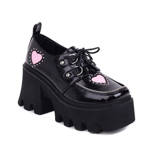 Sweet Heart-shaped High Platform Square Heel Round Toe Women Spring Dress Shoes Comfort Lace up Outdoor Fashion Shoes - Product Image 4