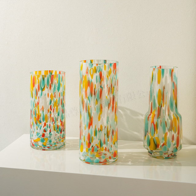 2025 New Trends Multifunctional Large Glass Water Jug Set Customized Colorful Dots Coloured Glass Container Modern Table Vase