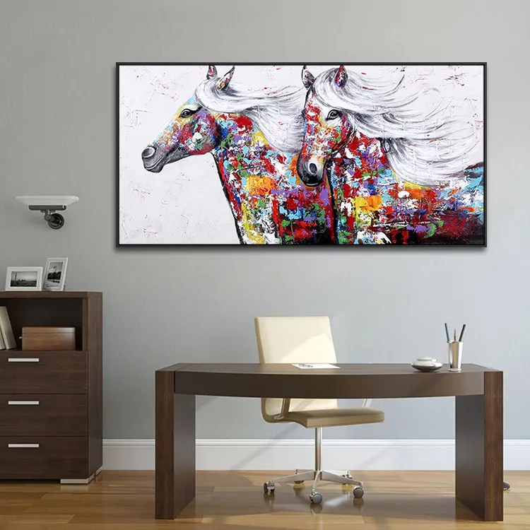 100% Handpainted Modern Pop Art Runny Horse Wall Art Abstract Animal Paintings