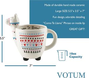 Tasses à café en forme d'alpaga avec des motifs imprimés à la main - Product Image 4