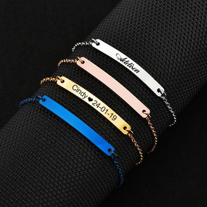Bracelet personnalisé professionnel avec barre de coordonnées gravée, en acier inoxydable, bijoux personnalisés pour maman, fille, cadeau - Product Image 1