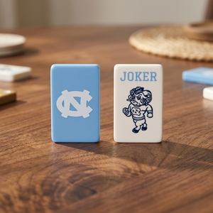 Tuiles de mahjong personnalisées imprimées, pièces de jeu en céramique, logo bleu et blanc, ensemble de jeu de table pour fête - Product Image 3