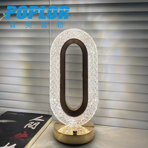 Poplor Crystal Table <b>Lamp</b> Led Touch Control O Shape Night Light For Bedroom With Usb <b>Charging</b> And Three Color Dimming - Product Image 3