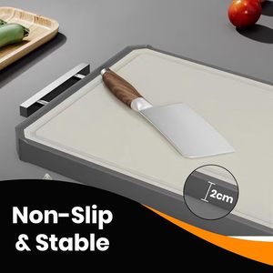 Grande planche à découper double face en acier inoxydable 304 avec TPE+PP, compatible lave-vaisselle, épaisseur 2,0 cm et poignée pour usage en cuisine - Product Image 4