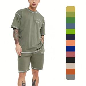 Ensemble T-shirt et short personnalisé gaufré respirant, en coton épais, coupe décontractée oversize, pour homme, style sportif, avec coutures plates - Product Image 1