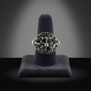 <b>Emerald</b> Ruby Gun Metal Sapphire Latest Floral Design 925 Sterling <b>Silver</b> Women's Classic <b>Ring</b> for Party Engagement - Product Image 3