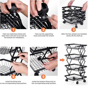 Modern Supermarket Kitchen Fruit Bowl Basket Food Vegetables Storage Basket Holder <b>Folding</b> Cart Trolley Display Rack With Wheels - Product Image 6