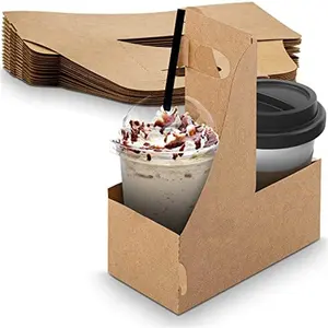 卸売2コンパートメント生分解性使い捨てサトウキビパルプキャリアトレイKコーヒーカップホルダー紙