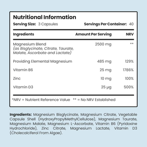 Cápsulas de Magnesio 6 en 1 OEM ODM, 2500 mg, 120 Cápsulas con Zinc, Vitamina D3, B6, Magnesio Elemental - Product Image 5