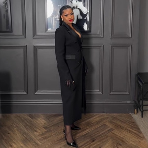 S10988 Abito Blazer Lungo da Donna di Alta Qualità, Elegante Vestito con Colletto a Revers, Giacca Lunga da Lavoro Slim Fit per Donna - Product Image 4