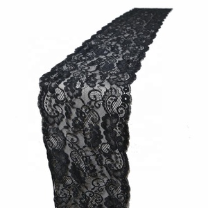 Black Floral Lace Table <b>Runner</b> Machine Made Polyester Classic Style Washable Home Decor - Product Image 1
