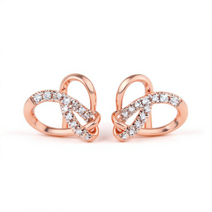 Orecchini a perno a forma di cuore in oro rosa E2583 con strass di cristallo incastonati a canale, gioielli di moda da donna - Product Image 1