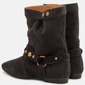 Botines Planos Personalizados para Mujer con Hebilla, Puntera Puntiaguda, Remaches Metálicos y Ante - Product Image 4