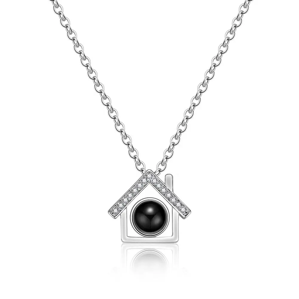 Collana PUSHI jewelry house con ciondolo da donna in cristallo nero collana personalizzata semplice con proiezione di foto di san valentino