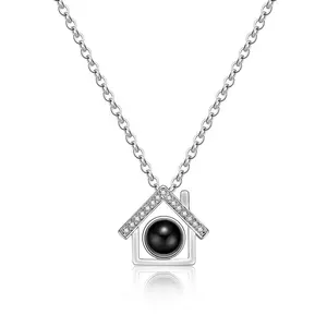 PUSHI jóias casa colar com cristal preto senhora pingente personalizado simples valentine foto projeção colar