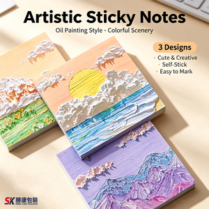 Notas Adhesivas Artísticas SK, Estilo Pintura al Óleo, Paisajes Coloridos, Blocs de Notas Autoadhesivos, 3 Diseños - Product Image 1