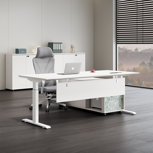 <span class=keywords><strong>Escritorio</strong></span> Ejecutivo Moderno <span class=keywords><strong>Blanco</strong></span> con Altura Ajustable SR-T247, Estación de Trabajo Individual Minimalista con Cajón para Oficina - Product Image 1