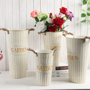 4 seaux à fleurs <span class=keywords><strong>en</strong></span> métal galvanisé Vases de grande hauteur rustiques de style français pour mariage et décoration intérieure - Product Image 2