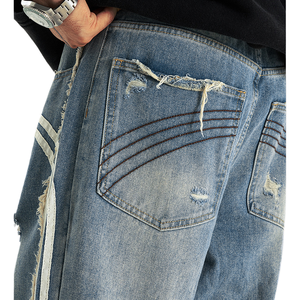 Pantalon cargo vintage 100 % coton délavé à l'acide, coupe large, double genouillère, style jean de travail, pour homme, personnalisable OEM - Product Image 4