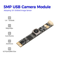 Module de caméra USB sans distorsion Hampo 62mm x 9mm Mini Board 5MP haute résolution 1/4" OV5648 autofocus 2K 15fps MJPG/YUV