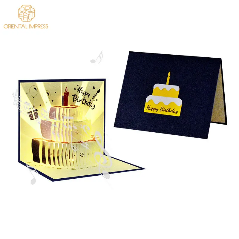 Hot Sale 3D Pop Up Led Light Birthday Musical Greeting Cards