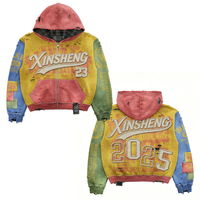 Fabricants de vêtements : Sweat à capuche zippé pour homme, coupe courte, épais, style streetwear personnalisé, brodé, color block, effet vieilli et délavé à l'acide