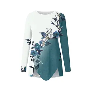 Digitaldruck Rundhalsausschnitt lange Ärmel Damen-T-Shirts Großhandel Frühjahr Sommer Freizeithosen für Damen