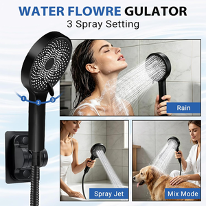 Juego de ducha de mano de acero inoxidable negro con cabezal de lluvia, brazo de extensión ajustable y grifo de ducha cuadrado para baño - Product Image 3