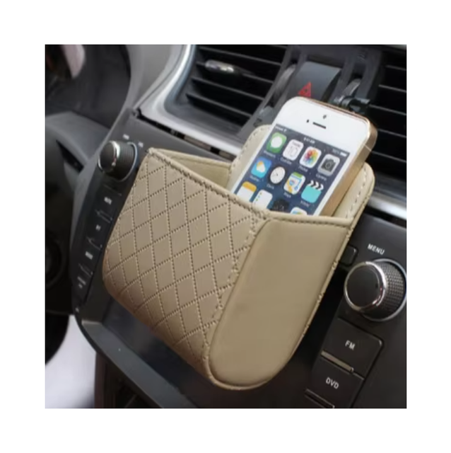 Multifunctional Hanging Pocket PU Leather Mini Organizer Storage Box Glasses Phone Coin Holder Car Storage Bag for Air Vent