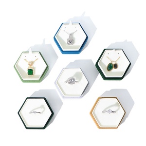 Premium Elegant <b>Small</b> Hexagon Velvet Jewelry Ring <b>Box</b> <b>Lid</b> Base Debossing Custom Logo Packaging for Wedding Ring - Product Image 3