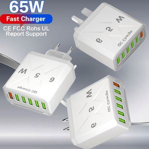 6-Port USB Fast Charger QC3.0 LED <b>Light</b> Multi-Port Charging Head <b>with</b> US/EU/UK <b>Plug</b> for Global Use - Product Image 1