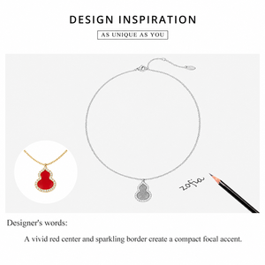 Collier pendentif gourde en acrylique rouge, acier inoxydable, zircon, plaqué or 14K sous vide, chaîne réglable 41+6 cm - Product Image 2