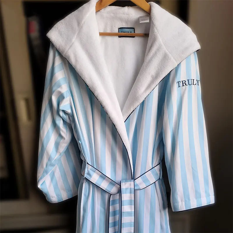 Wholesale Blue Striped Print Spa Luxury Robes For Women