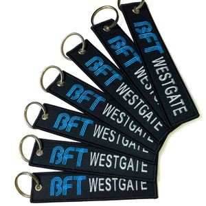 Wholesale Cheap <b>Custom</b> Brand Name Logo Embroidery Keychain Jet Tag Letter Embroidered <b>Key</b> Tags - Product Image 1