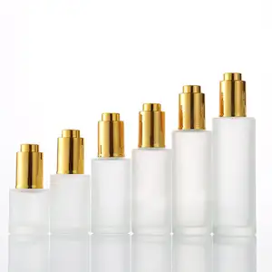 Stock Supply Whole Price Flat Shoulder Glass Dropper Bottle With Gold Silver Cap For Skincare Serum Essential Oil Cosmetic Pack