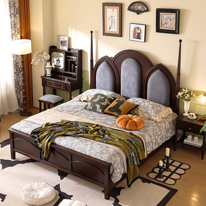 Cabecera Tapizada de Estilo Retro Francés, <span class=keywords><strong>Cama</strong></span> de Madera Maciza con Espacio de Almacenamiento, Tamaño King/Queen, Económica y Atractiva - Product Image 1