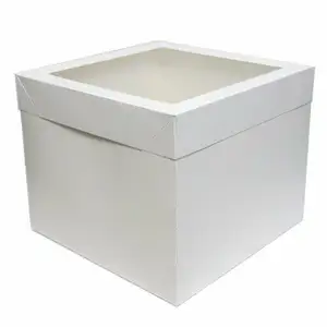 Square Big Cake Packaging Box 12X12X12 Customized White Package Cakes Carton With Window
