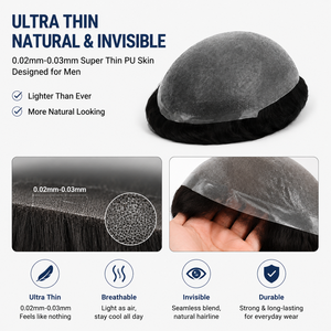 Toupee de Cabello Humano para Hombre de Alta Calidad, Ultrafino de 0.02-0.03mm, 100% Cabello Remy Indio Real, Base Completa de PU NG - Product Image 3