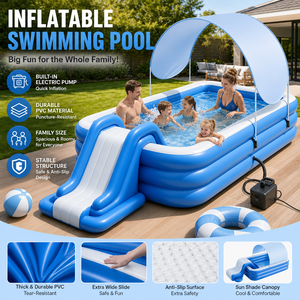 Grand abri solaire <span class=keywords><strong>gonflable</strong></span> en polyester à quatre chambres d'air, épaisseur 3 cm, pour piscine de jardin, <span class=keywords><strong>avec</strong></span> support de basketball et fonction de pulvérisation, idéal pour les activités familiales en extérieur - Product Image 2